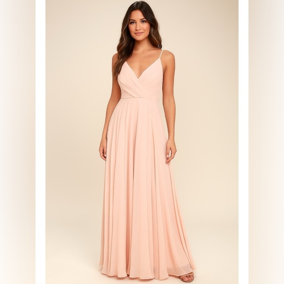 Lulus Blush Pink Chiffon Maxi Dress IDA70941 NWT Bridesmaid Formal Gown Size L - Picture 1 of 11